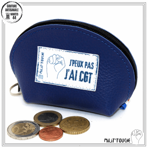 porte monnaie bleu foncé "j'peux pas j'ai cgt"