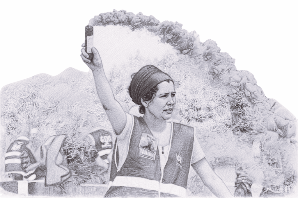 dessin manifestante fumigene