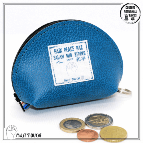 porte monnaie bleu canard "paix peace paz salam"