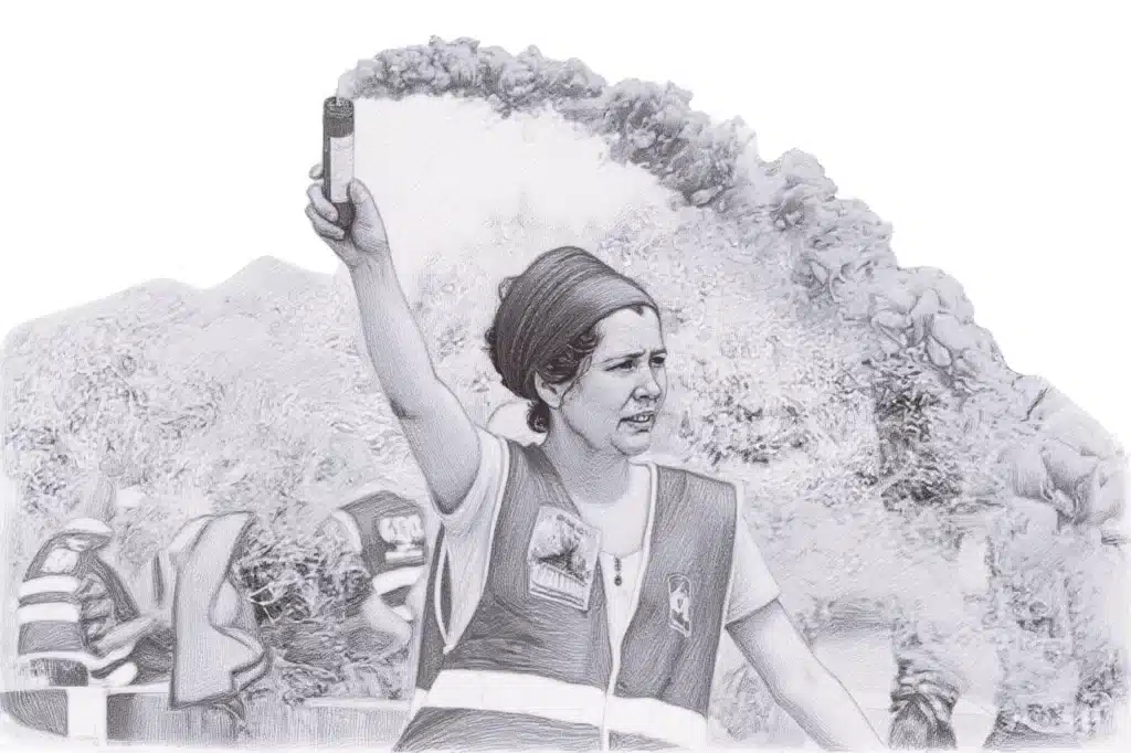 dessin manifestante fumigene