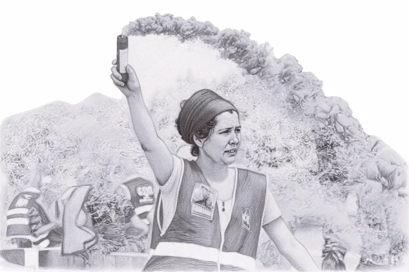 dessin manifestante fumigene98ko