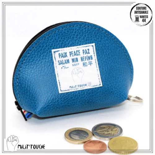 porte monnaie simili bleu canard paix peace paz salam 1